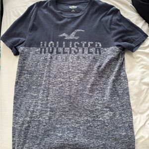 Hollister Navy and Heather Gray Short Sleeve Logo Tee
